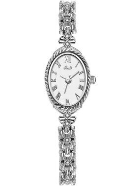 Women's Silver White Oval Vintage Bracelet Small Quartz Bangle Analog Watches